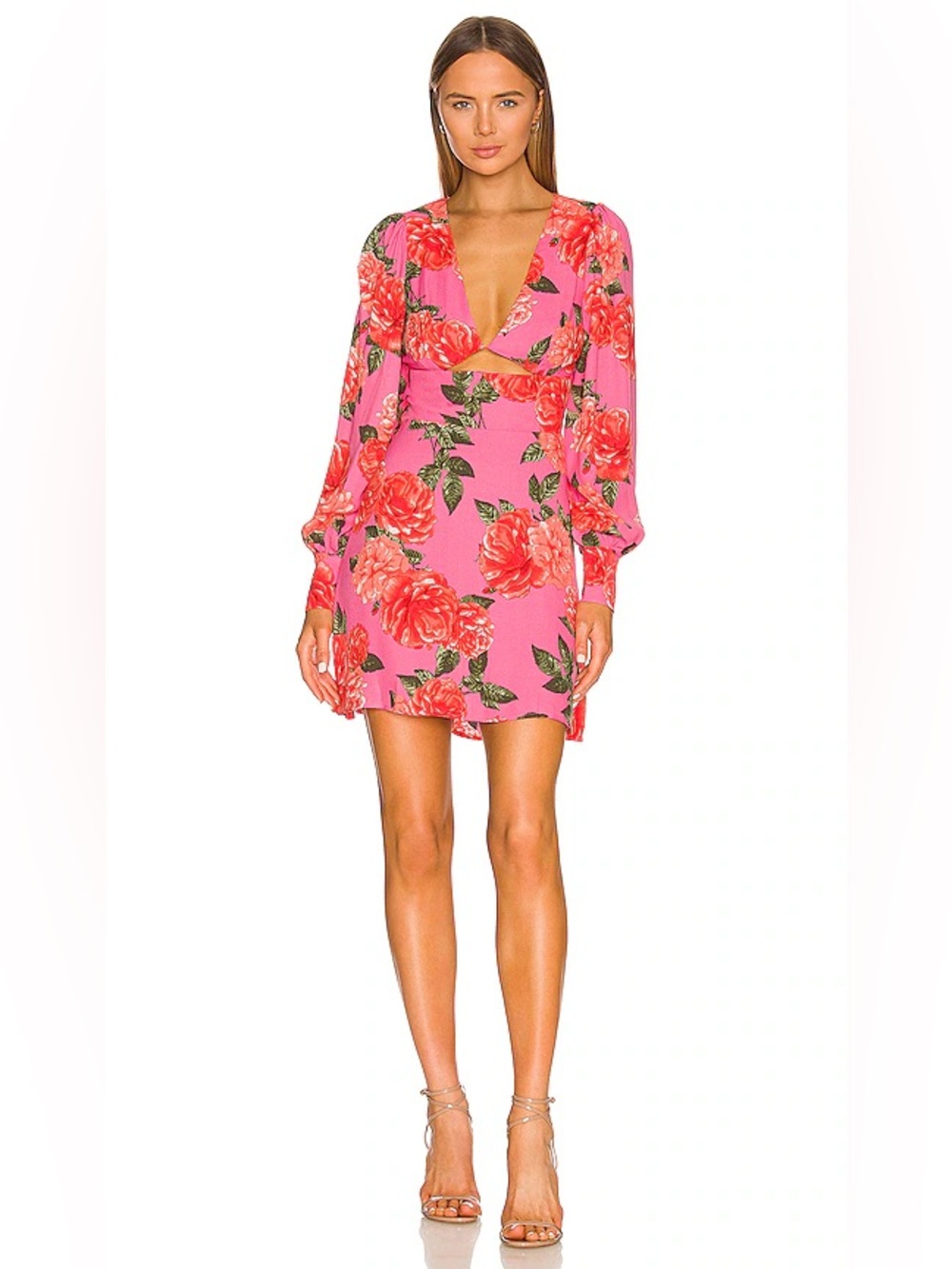 AFRM Castiel Mini Dress Pink Floral Cutout Long Sleeve Size S Revolve